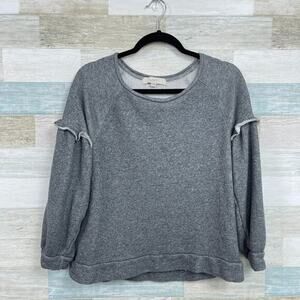 LOFT Ruffle Sleeve French Terry Sweatshirt Gray Womens Small